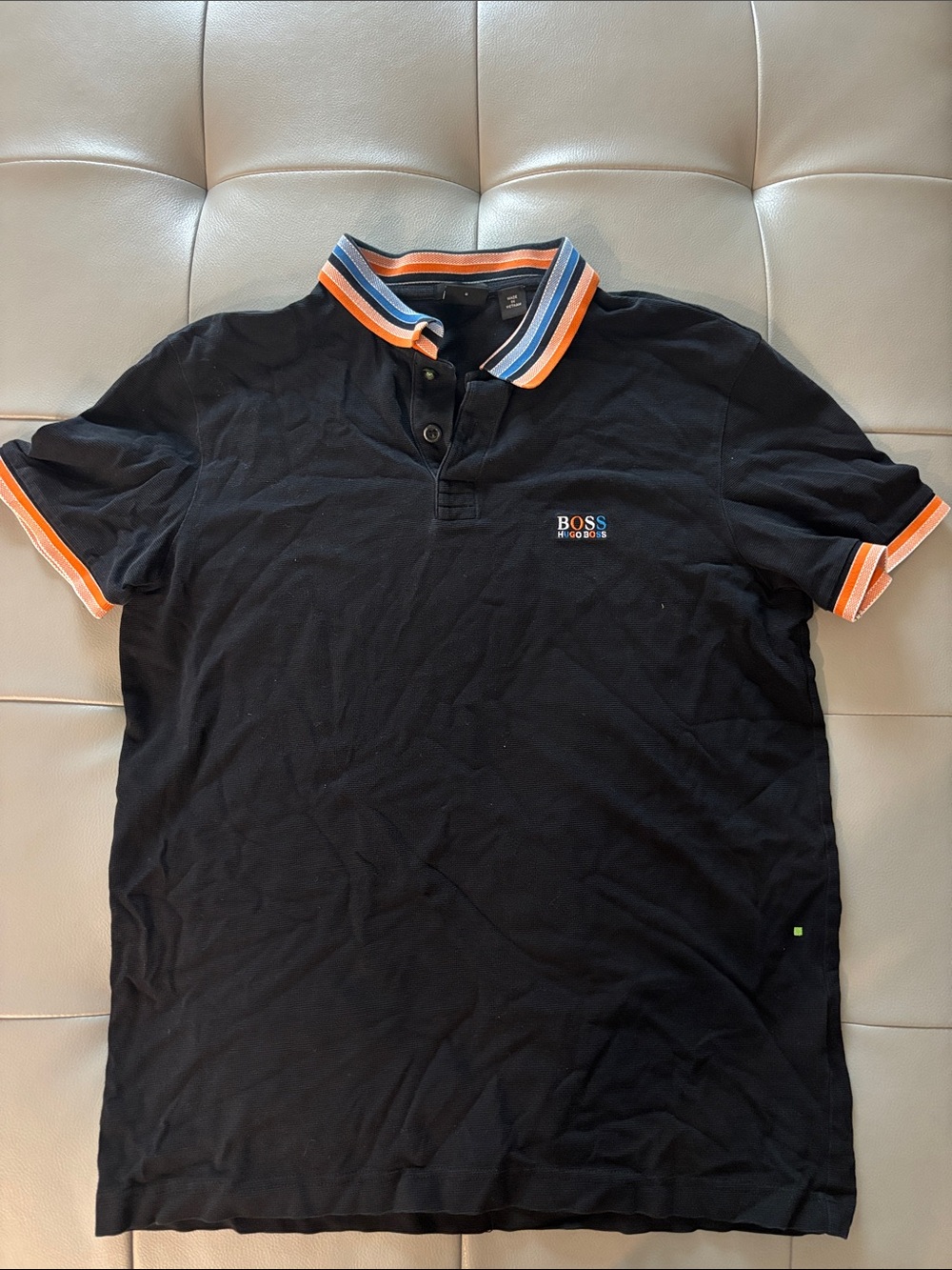 BOSS Black Polo with Orange and Blue Trim